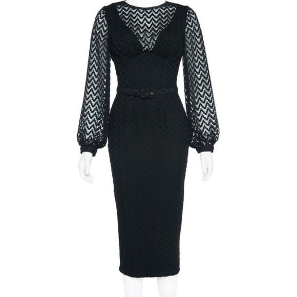 Elegant Black Lace Long Sleeve Dress - Picture 13 of 16